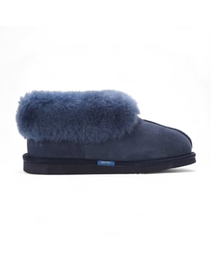 Women's Sheepskin Suede Ankle Navy Slip-On Bootie Winter - Glacier