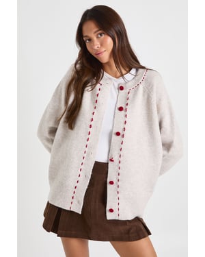 Stitch Detail High Neck Knitted Cardigan