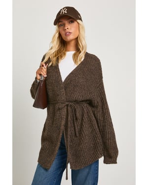 Soft Knit Tie Waist Oversized Boyfriend Cardigan