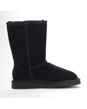 Women's Genuine Sheepskin Black Suede Slip-On Ankle Winter Boots - Dusk