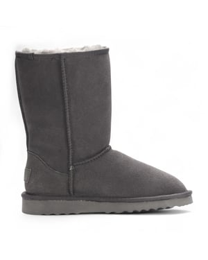 Damstövlar i äkta fårskinn i grå mocka med slip-on-detaljer - Dusk