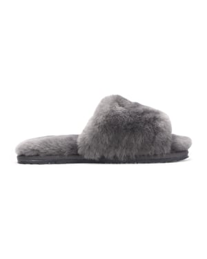 Dames pantoffels van schapenvacht, grijs, warme wintersandalen met bont - Nordic