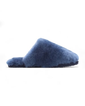 Women's Sheepskin Slippers Navy Warm Winter Fur Mule - Aurora