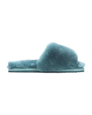 Women's Sheepskin Slippers Teal Warm Winter Fur Sliders - Nordic