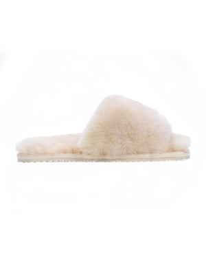 Women's Sheepskin Slippers Beige Warm Winter Fur Sliders - Nordic