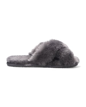 Women's Sheepskin Slippers Grey Warm Winter Fur Crossover - Snowbelle