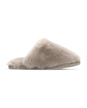 Women's Sheepskin Slippers Taupe Warm Winter Fur Mule - Aurora