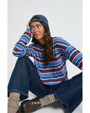 Striped Cotton Long Sleeve Pocket Detail Top