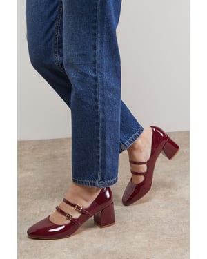 Visha Faux Patent Leather Double Mary Jane High Block Heel Court Shoes