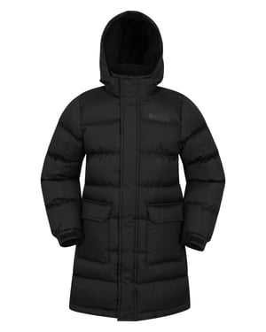 'Snow' Kids Longline Jacket Water Resistant Padded Hooded Fleece Lined Black