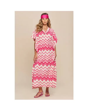 Pepita Zig zag kaftan jurk met franje