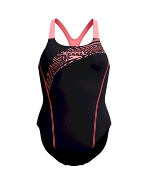 Speedo eco medley logo medalist 1p bla/ora wedstrijd badpak dames oranje-zwart