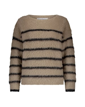Red Button Sweater srb4616 fuzzy stripe latte/black