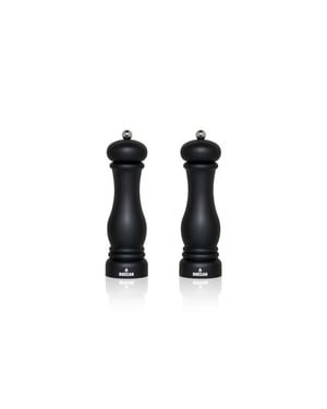 Buccan Klassieke pepermolen mat zwart met zilver set van 2