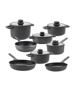 BergHOFF Pannenset leo stone 13 delig downdraft met gratis essentials serveertang 34cm