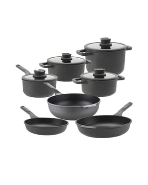 BergHOFF Pannenset leo stone+ 11 delig downdraft met gratis essentials serveertang 34cm