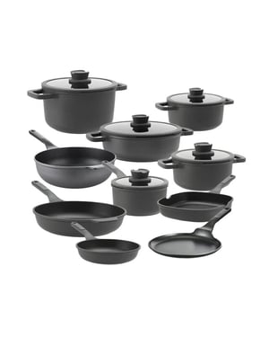 BergHOFF Pannenset leo stone+ 15 delig downdraft met gratis serveertang