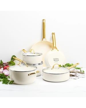 Greenpan Padova cream white 10-delige pannenset met keramische antikleeflaag 10-delige
