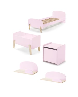 Lucevi kiddy bed + nachtkastje + hangplankjes + speelkoffer - 90x200 cm