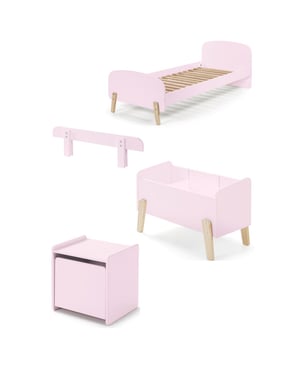 Lucevi kiddy bed + nachtkastje + uitvalbeveiliging + speelkoffer -