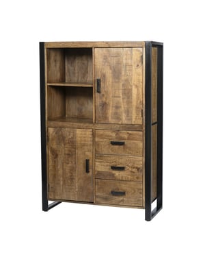 Livingfurn kabinetkast nairobi 43x100x150 mangohout en gecoat staal
