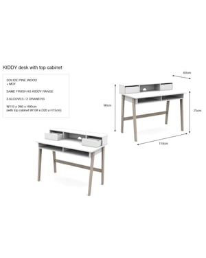 Lucevi kiddy bureau met opzet hout - 120x55x90cm