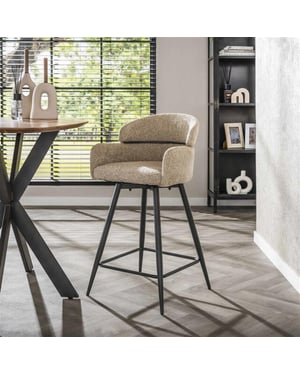 Hoyz barstoel draaibaar boucle ronde rug 2 stuks boucle zandkleur