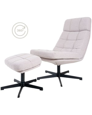 Home67 Fauteuil aiden + hocker bouclé naturel