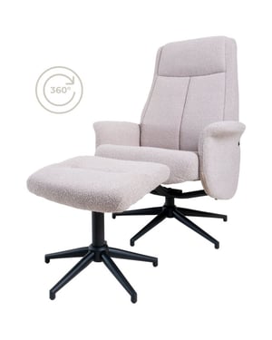 Home67 Relaxfauteuil bindy + hocker bouclé naturel