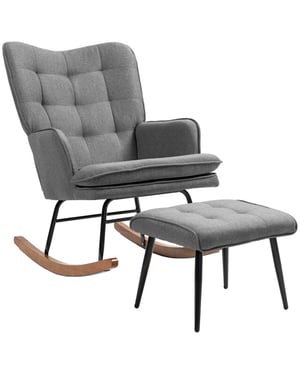 4goodz Homcom schommelstoel met voetenbank, comfortabel, tot 130 kg, linnenlook,