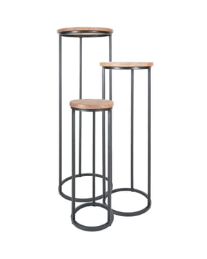 Home67 Plantentafels sam rond set van 3 bruin mangohout
