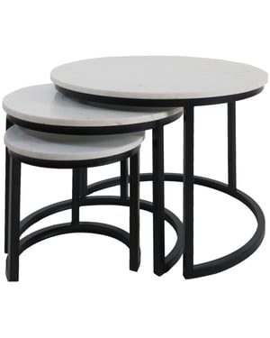 Home67 Salontafel jasmin marmer set van 3 wit/zwart
