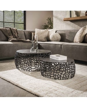 Hoyz Hoyz salontafel maze /grijs metaal set van 2 75x75x30
