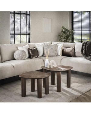 Hoyz salontafel driehoekig maya teak teak rust brown set van 2