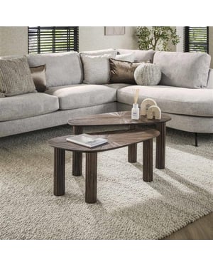 Hoyz salontafel hoekvormig maya teak teak rust brown set van 2