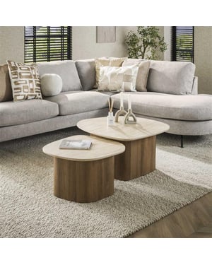 Hoyz salontafel romano kiezel ceramic travertine set van 2