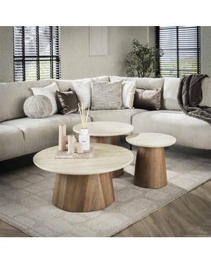 Hoyz salontafel romano tapse poot keramisch travertin set van 3