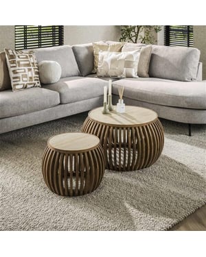 Hoyz salontafel set-2 curve nuovo travertin massief mango