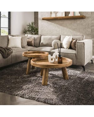 Hoyz salontafel tripod massief mango zandkleur set van 2