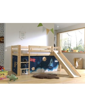 Lucevi pino halfhoogslaper h115cm + ladder + glijbaan + space shuttle