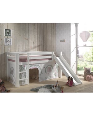 Lucevi pino halfhoogslaper h115cm met glijbaan 90 x 200 cm birdy