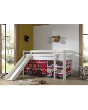 Lucevi pino halfhoogslaper h115cm met glijbaan 90 x 200 cm fire truck
