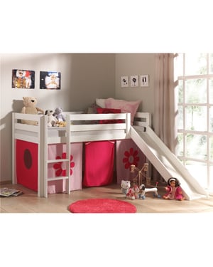 Lucevi pino halfhoogslaper h115cm met glijbaan 90 x 200 cm pink flower