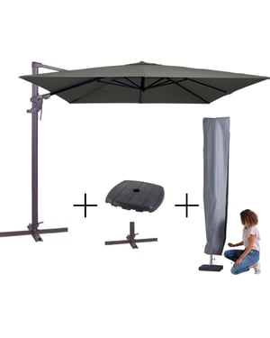 Madison Mega combi deal! parasol monaco flex iii grey + voet + hoes