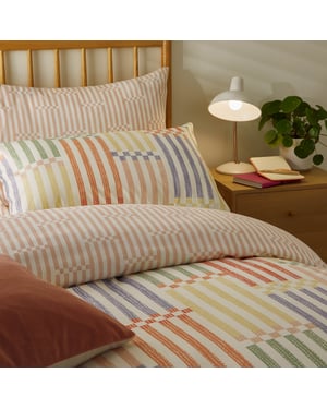 Duvet Day Madison Stripe Printed Soft Touch Duvet Cover Set, King, Multi/Apricot