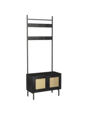 Furnilux Kapstok ambon – met opbergkast & haken – met rattan – 70x32x175