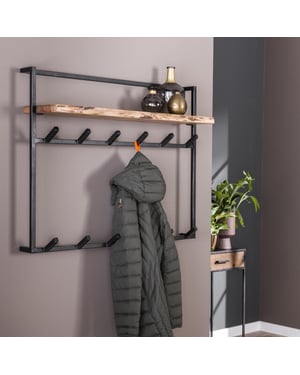Hoyz Hoyz kapstok air solid 12 haken hoedenplank massief acaciahout 100x30x80