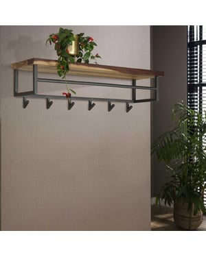 Hoyz Hoyz kapstok daytona met 6 haken hoedenplank massief saja hout - 100x30x27