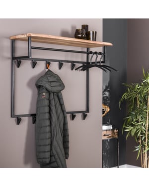 Hoyz Hoyz kapstok edge hoog 12 haken hoedenplank massief acaciahout 100x33x80