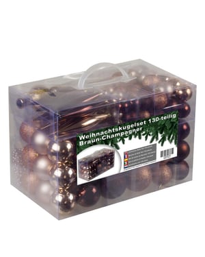 4seasonz ® kunststof kerstballen set 130 ballen, piek, parelsnoer /bruin